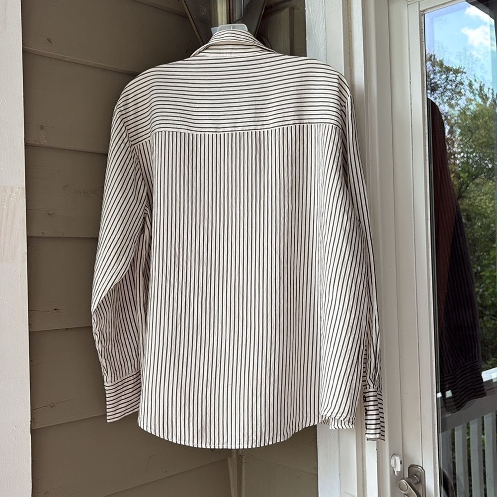 Zara Deep army green and ivory Striped Shirt. Sz L. EUC. - Picture 6 of 7